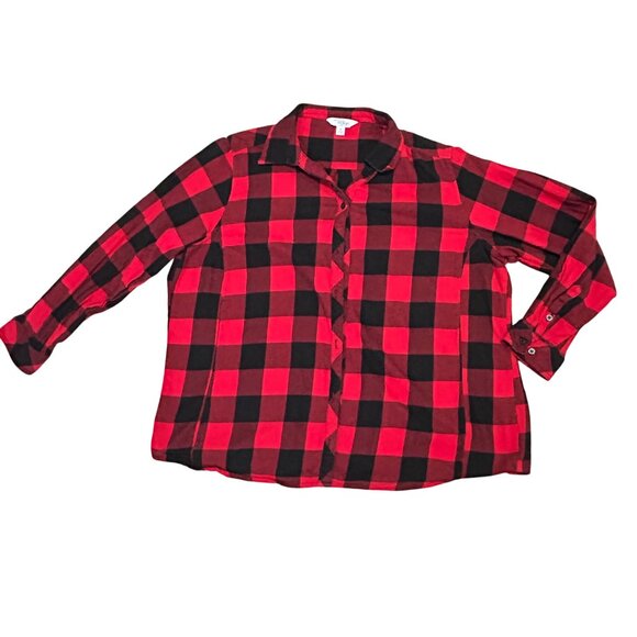 Womens Red & Black Plaid Button-Up Shirt 1X Great Northwest Indigo Plus 1831 - Picture 1 of 6